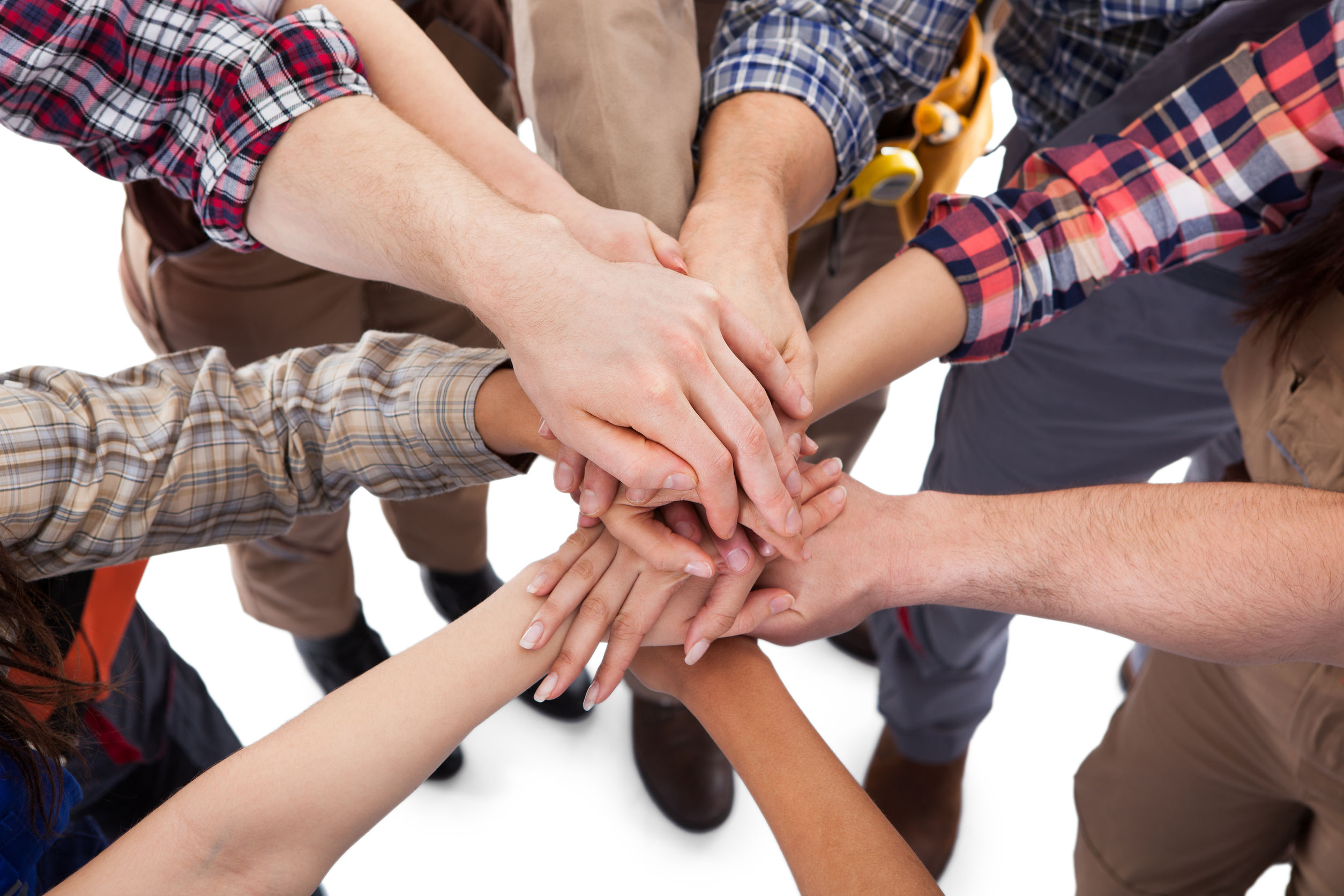 Construction worker stacking hands - right-to-work states
