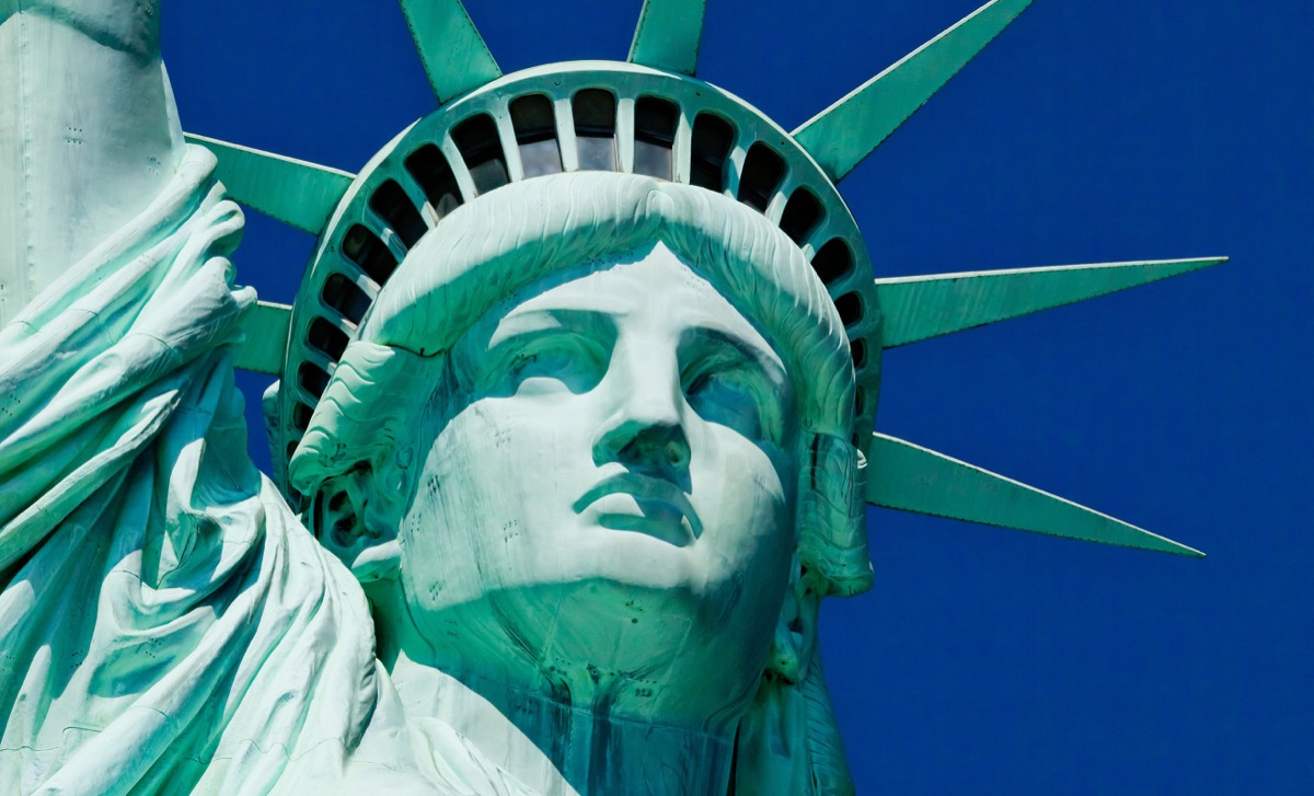 The Detail of Statue of Liberty at New York City; pro-union candidates concept