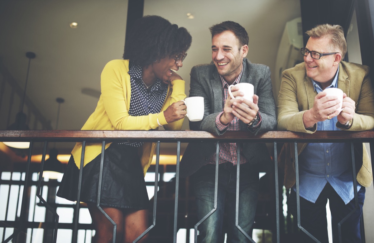 Group Business People Chatting Balcony; union drive Concept