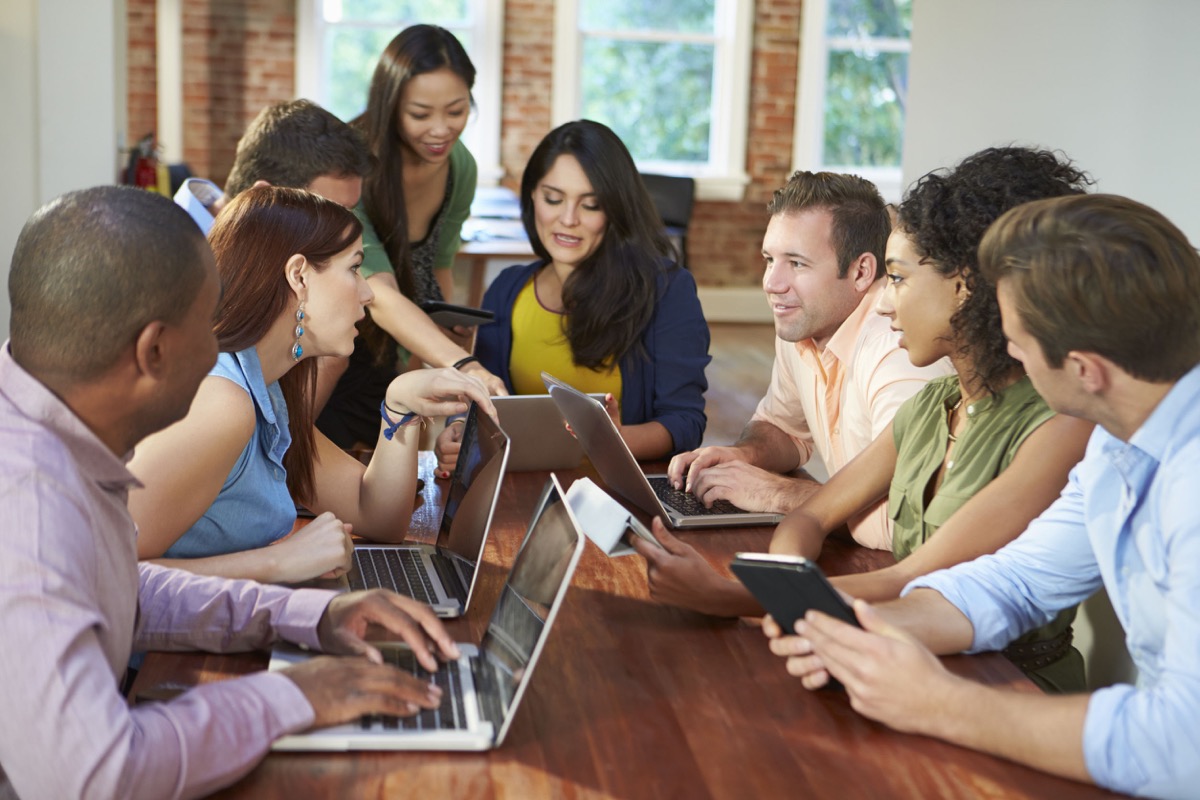Businessmen And Businesswomen Meeting To Discuss Ideas; countering anti-union rhetoric concept