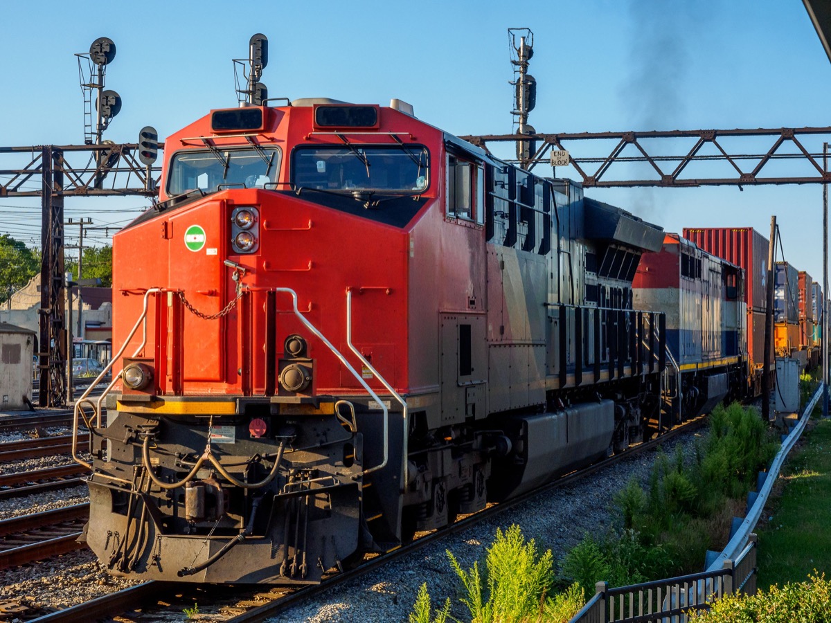 a mile-long train leaving the yard in Homewood, Illinois; BLET