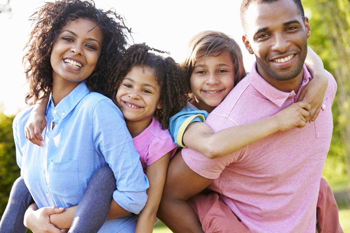 Worker Parents Giving Children Piggyback Rides; COVID-19 digital Toolkit concept
