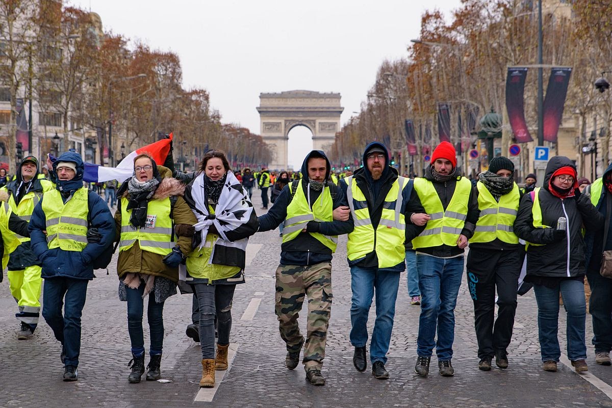5th Yellow Vests demonstration (Gilets Jaunes) protesters; international strikes concept
