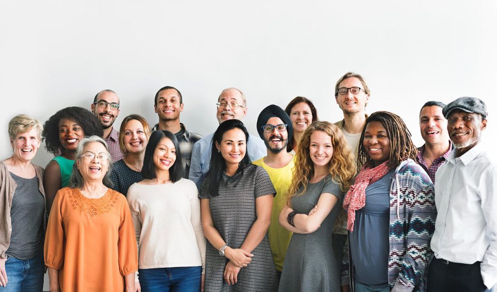 group of smiling workers; national unions labor movement concept