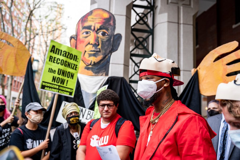 Amazon's Staten Island warehouse workers demonstration; Amazon vs. ALU concept