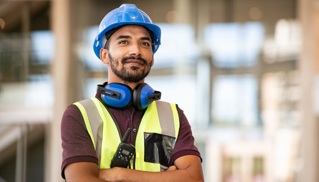 Foreman on construction site; workplace protection concept