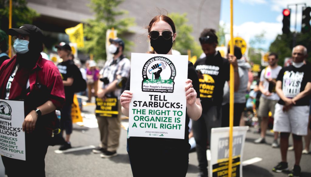 Workers protest Starbucks; support workers concept